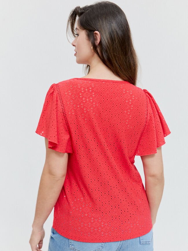 CAMISETA VOLANTE MANGA Rojo