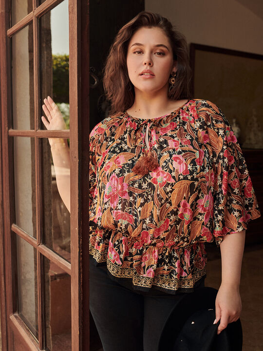 BLUSA PLUMETI ESTAMPADA Negro image number null