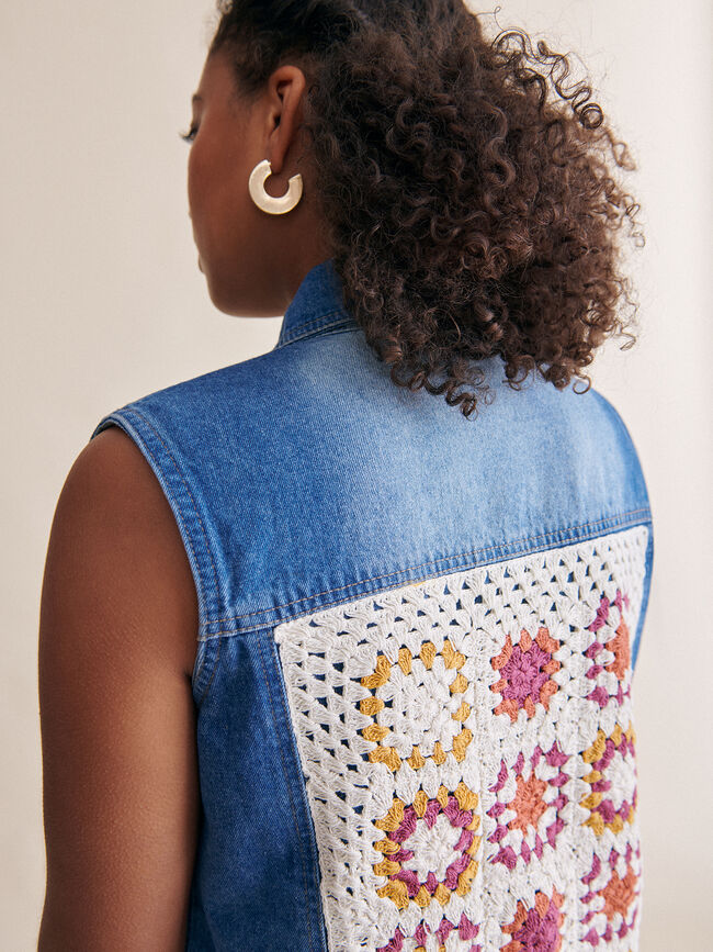 Chaleco detalles crochet Mid blue