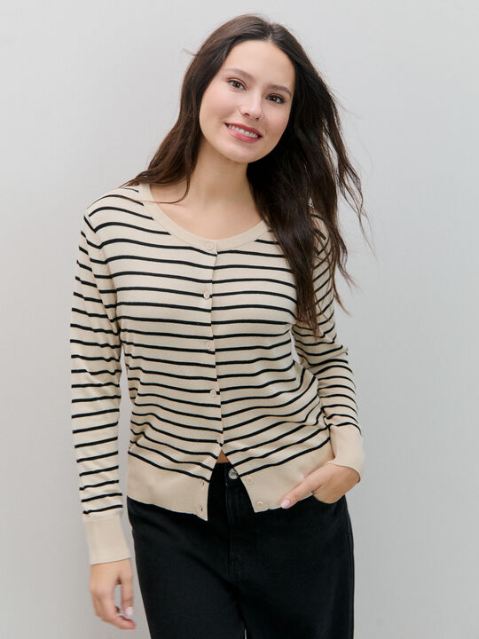 CARDIGAN BASICA RAYAS Beige image number null
