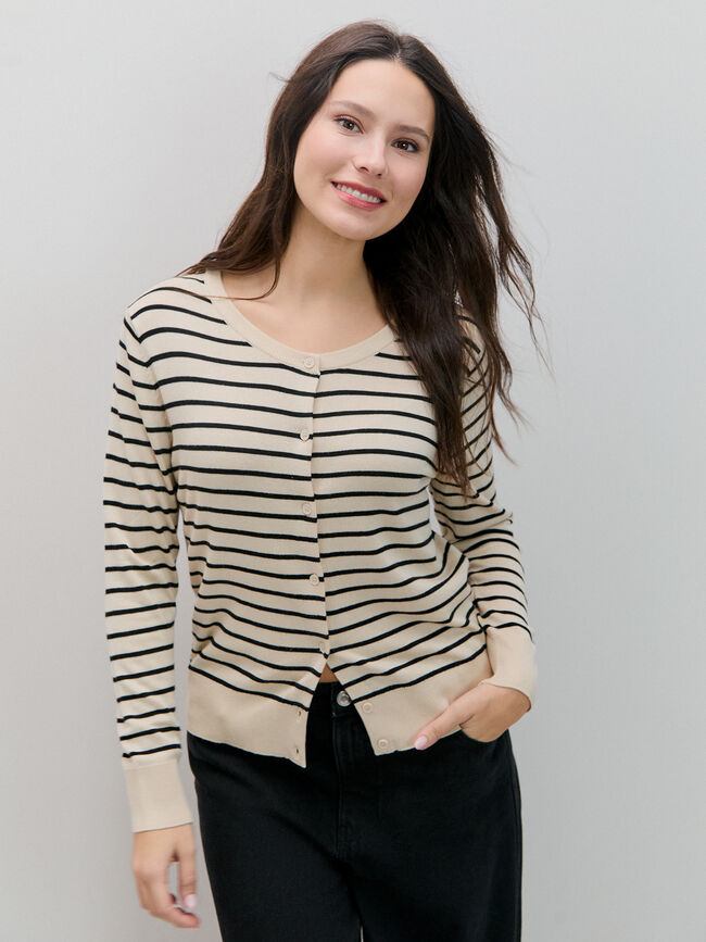 CARDIGAN BASICA RAYAS Beige