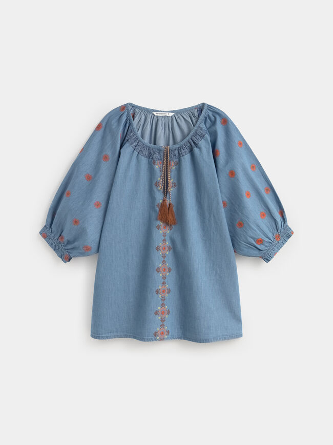 BLUSA BORDADA Mid blue