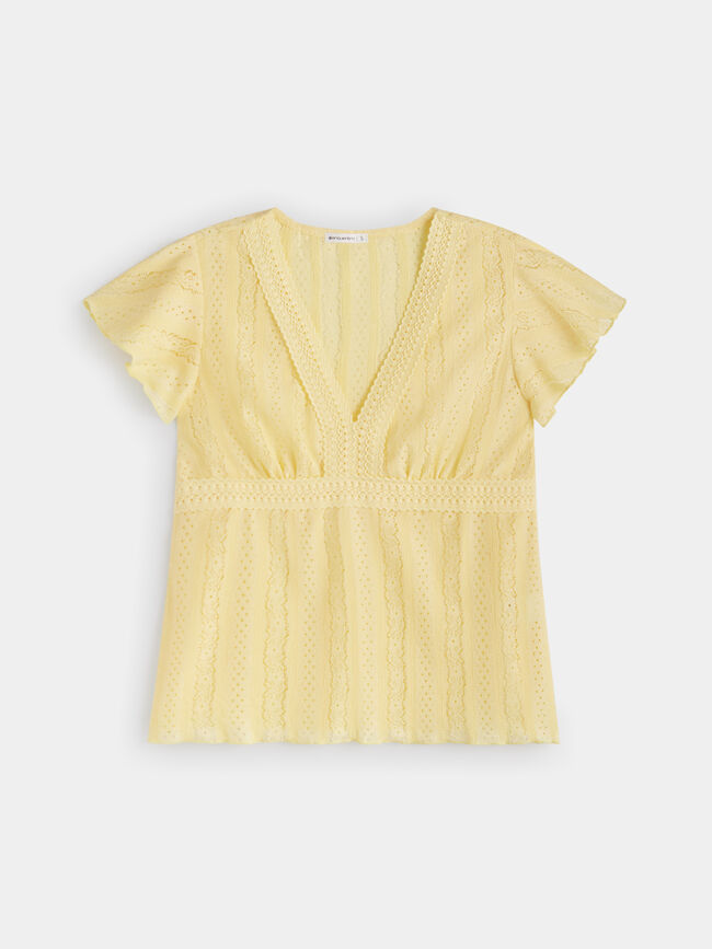 Camiseta manga corta con fornitura en es Amarillo Pastel