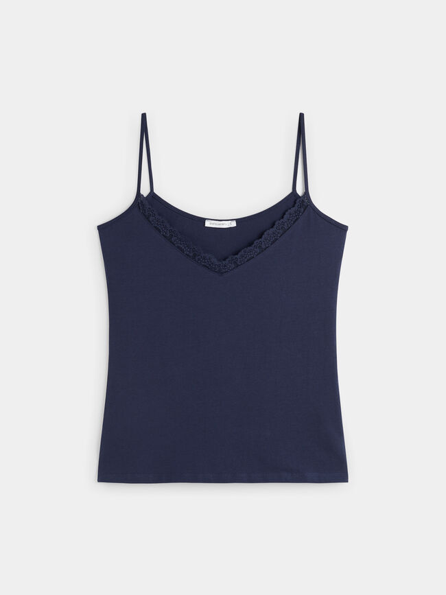 TOP PUNTILLA ALGODÓN Azul Marino
