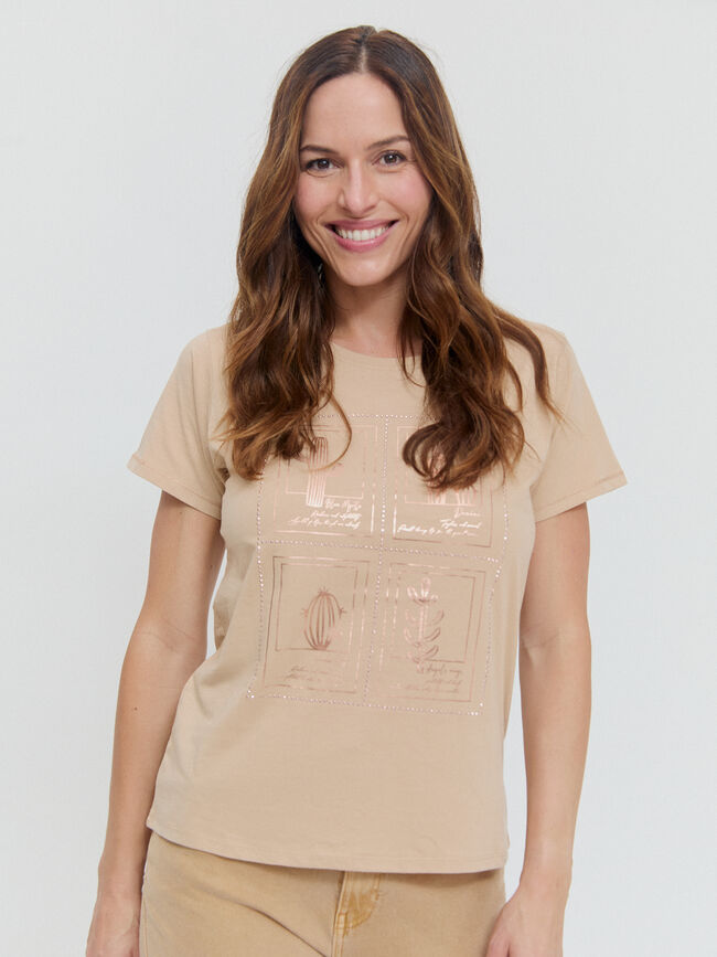 CAMISETA POSICIONAL FLORES Beige