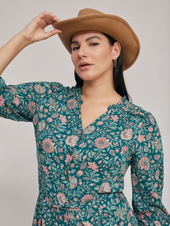 Vestido midi camisero estampado Vintage Blue