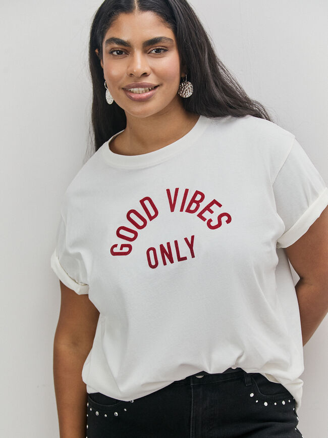 CAMISETA LETRAS TERCIOPELO Blanco Hueso