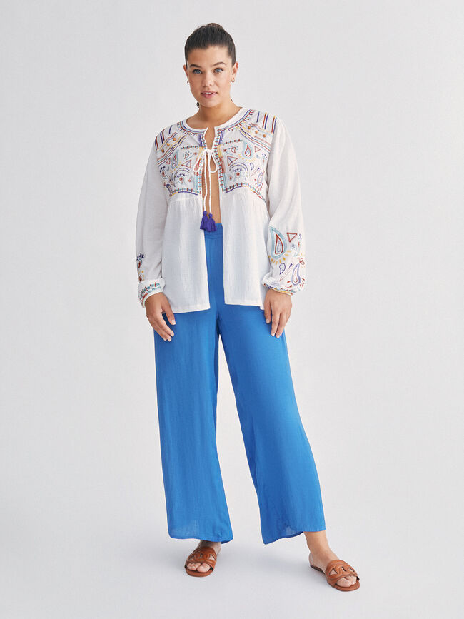 Chaqueta boho detalle bordados Blanco Optico