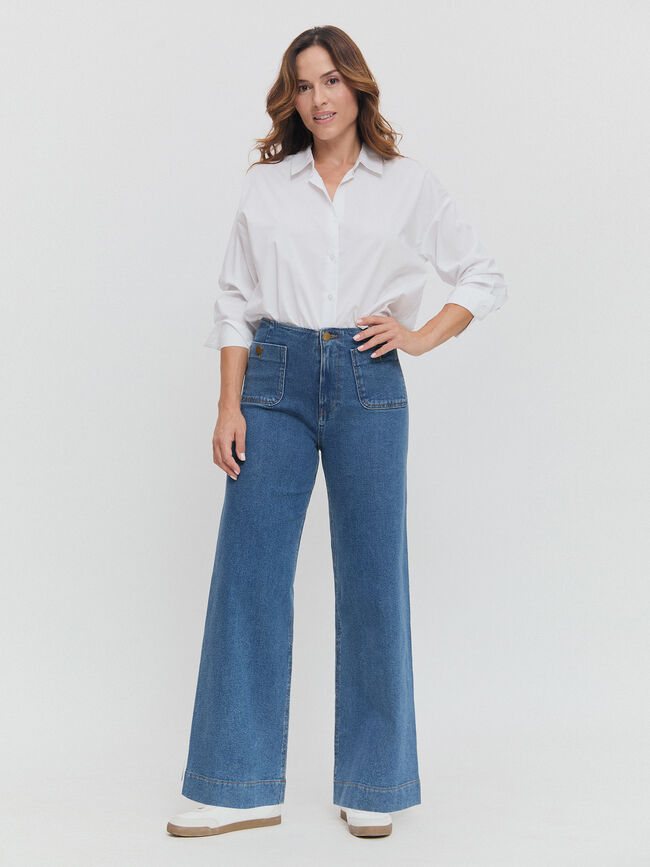 WIDE LEG BOLSILLOS Mid blue