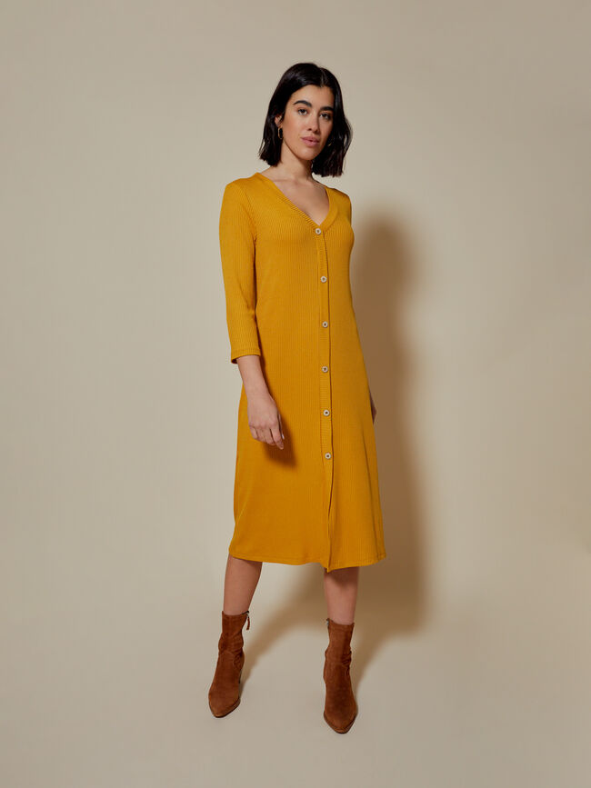 vestido canalé botones Mostaza
