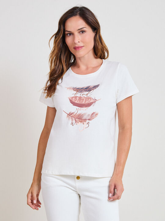 CAMISETA PLUMAS BRILLANTES Crudo image number null