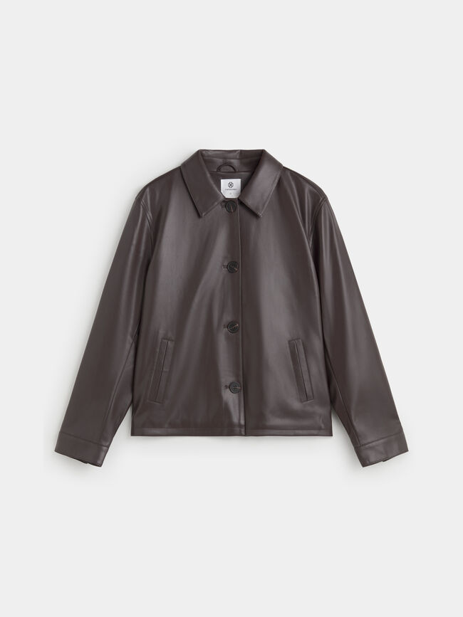 CHAQUETA POLIPIEL BOLSILLOS Marron Oscuro