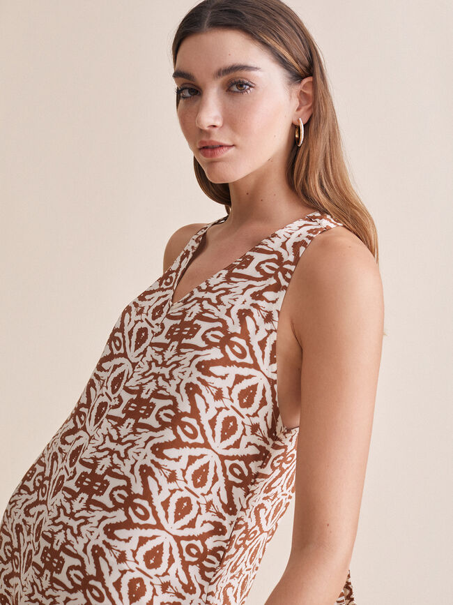 vestido largo hombro fruncido Marron Claro
