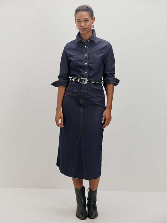 FALDA MIDI VAQUERA Rinse Wash image number null