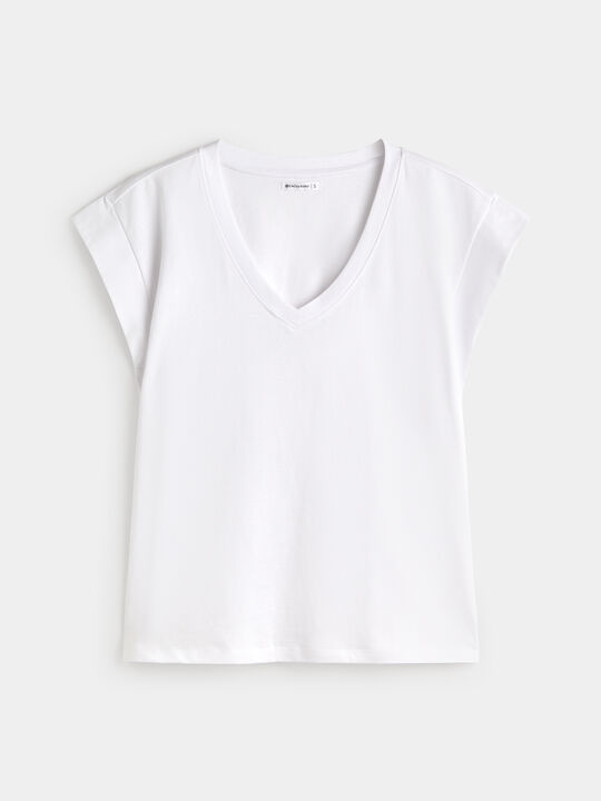 CAMISETA CUELLO PICO Blanco Optico image number null