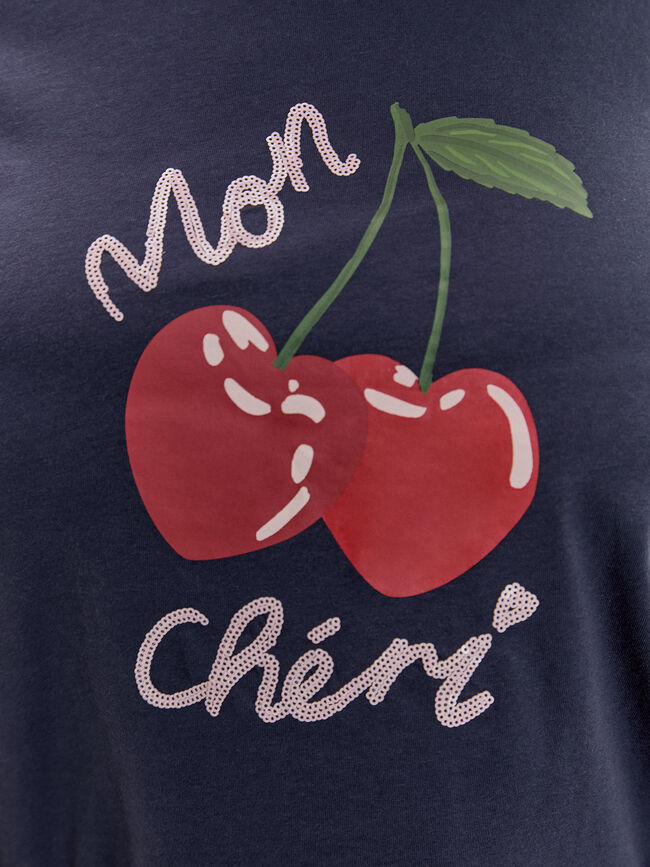 CAMISETA CEREZAS BORDADAS Azul Marino