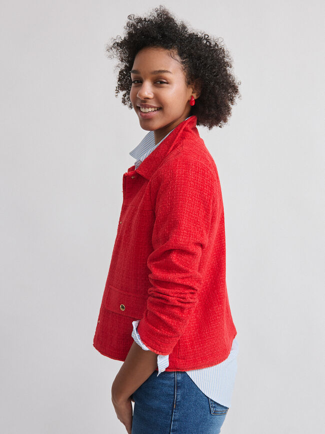 CHAQUETA TWEED FLECO Rojo Oscuro