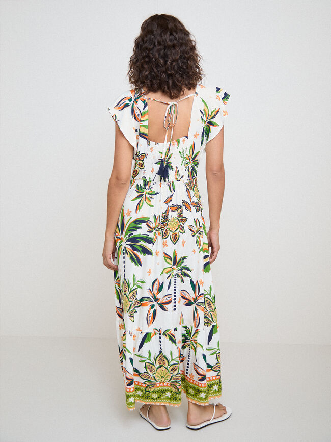 VESTIDO BAJO VOLANTE Crudo
