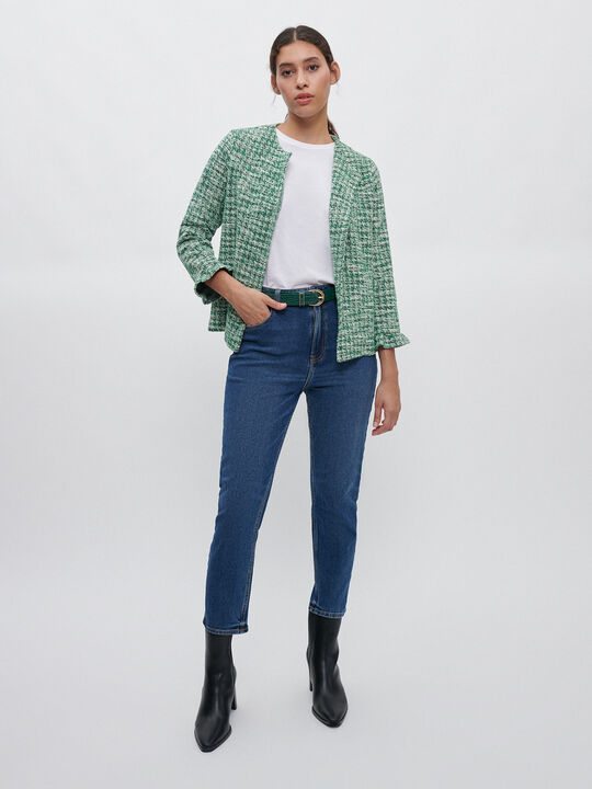 CHAQUETA TWEED VOLANTES Verde oscuro image number null