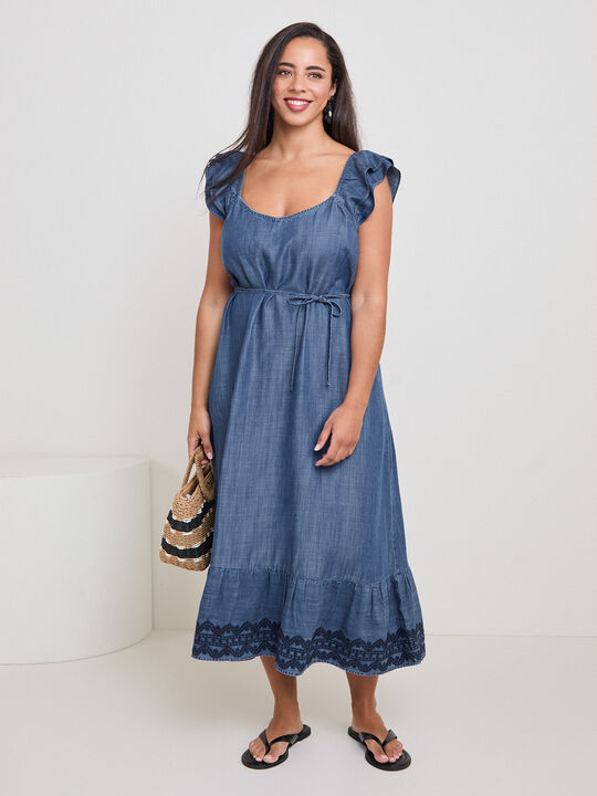 VESTIDO DETALLE BORDADO Mid blue image number null