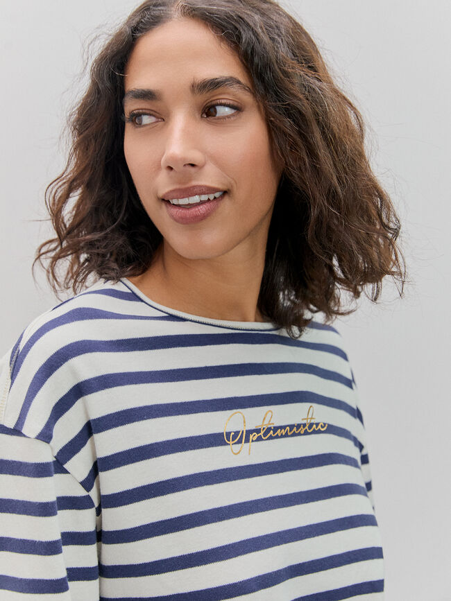 CAMISETA RAYAS LETRAS Crudo