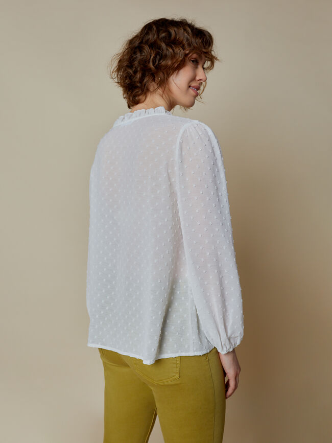 Blusa jacquard detalle cuello Blanco Optico