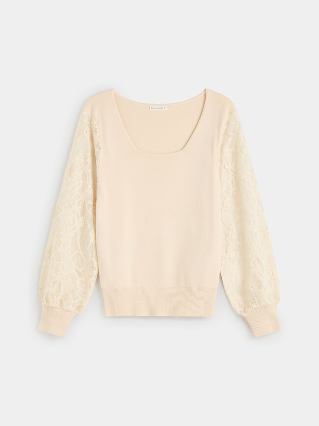 JERSEY MANGAS ENCAJE PIEDRA OSCURO