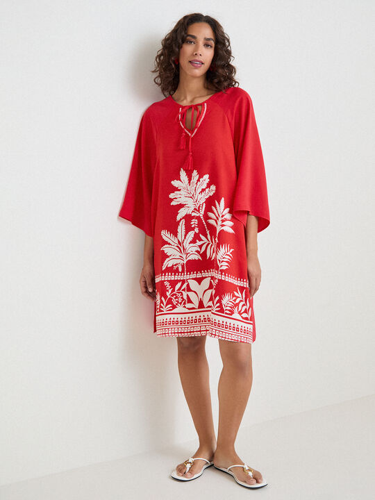 KAFTAN DETALLE PALMERA Rojo Flama image number null