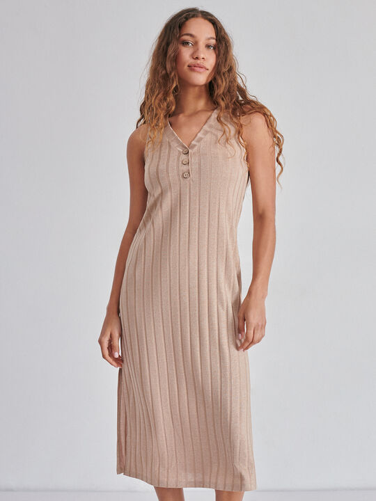 VESTIDO ESCOTE PICO Beig Oscuro image number null