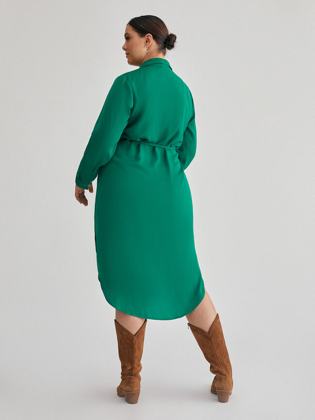Vestido camisero satén Verde Brillante