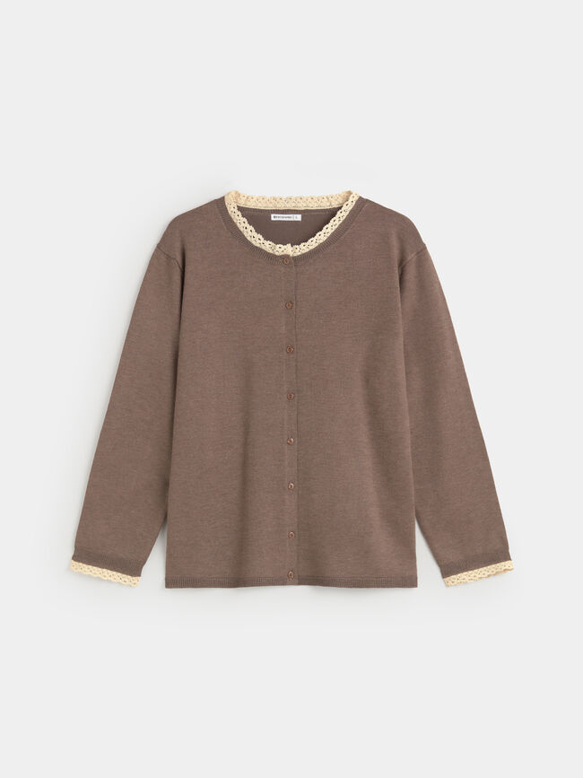 CARDIGAN DETALLE PUNTILLA Topo