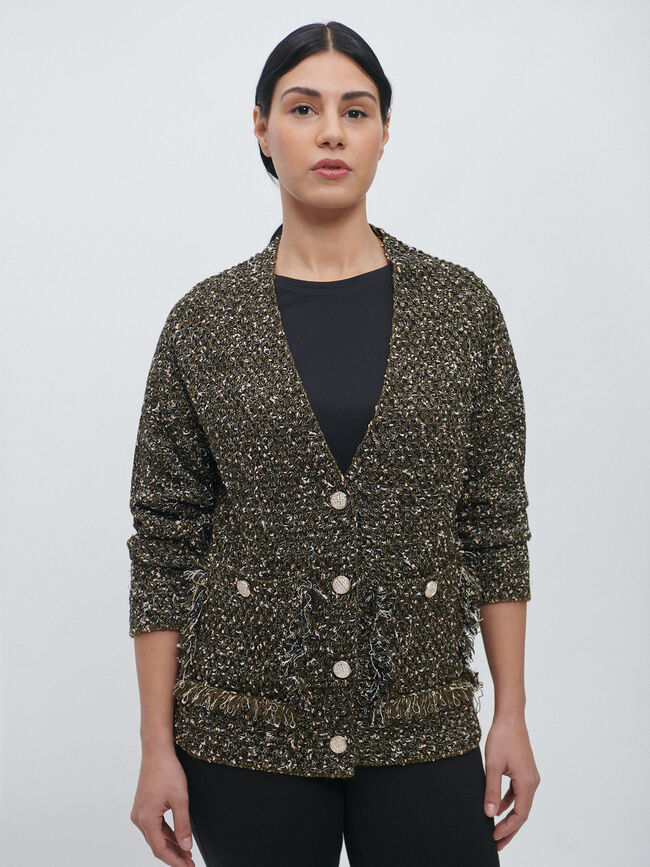 CÁRDIGAN TWEED BOTONES JOYA Kaki