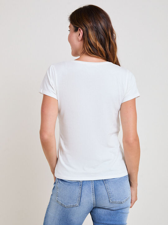 CAMISETA FLORES BRILLOS Crudo image number null
