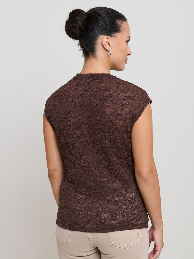 CAMISETA LACE  FLOR CHENILLA MARR&Oacute;N Marron