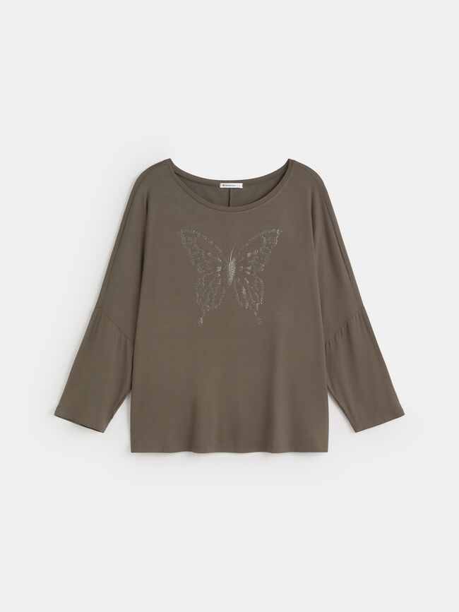 CAMISETA MARIPOSA BRILLANTE Kaki