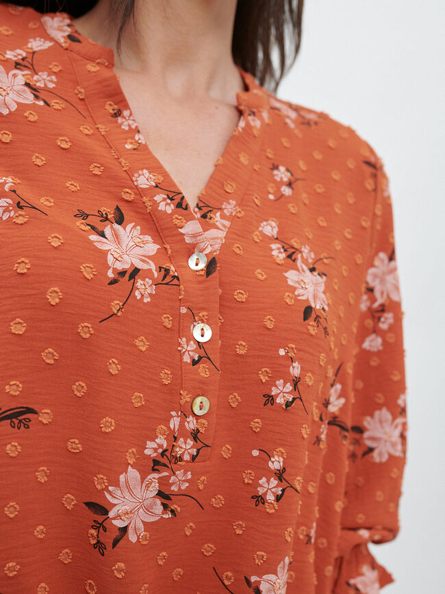 Blusa bordado Plumeti naranja barro