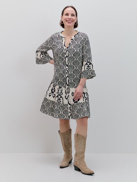 VESTIDO CORTO ESTAMPADO Negro image number null