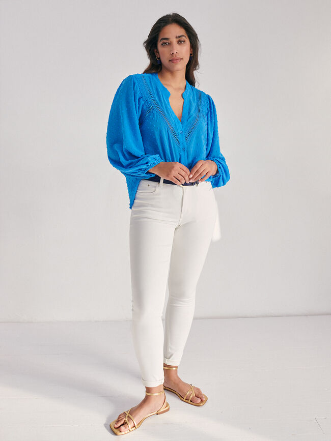 Blusa romántica plumeti raglán Azul Brillante