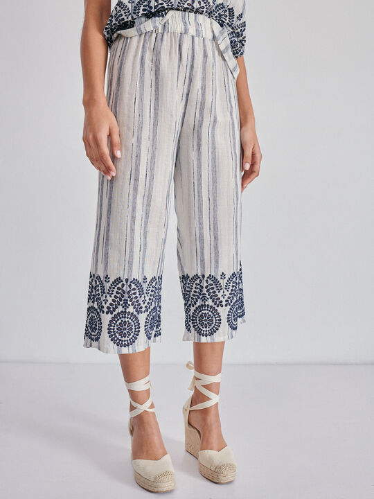 Pantalón rayas bordado Azul Marino image number null