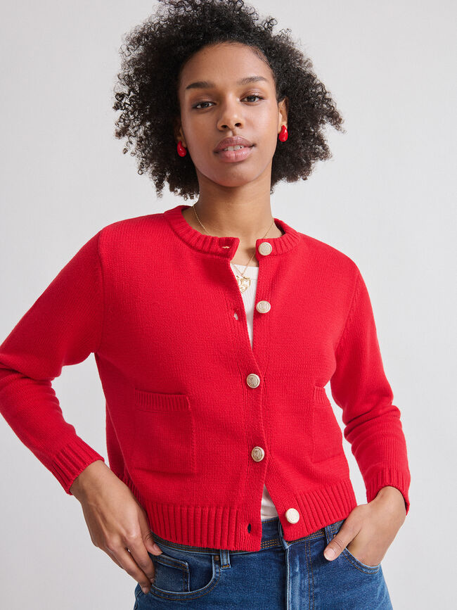 CARDIGAN CORTO BOLSILLOS Rojo