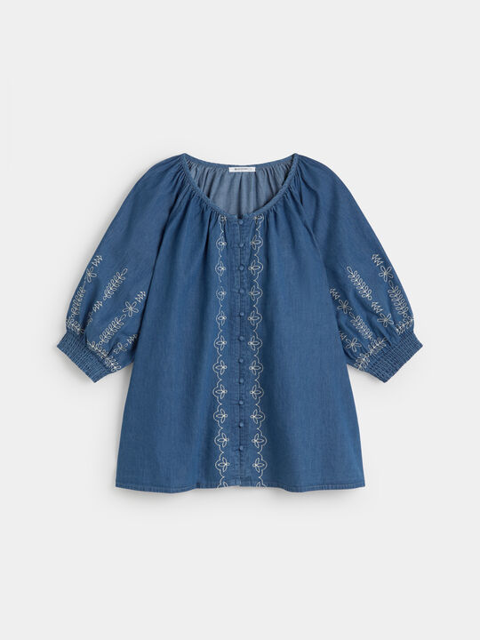BLUSA DETALLE BORDADO Mid Blue Wash image number null
