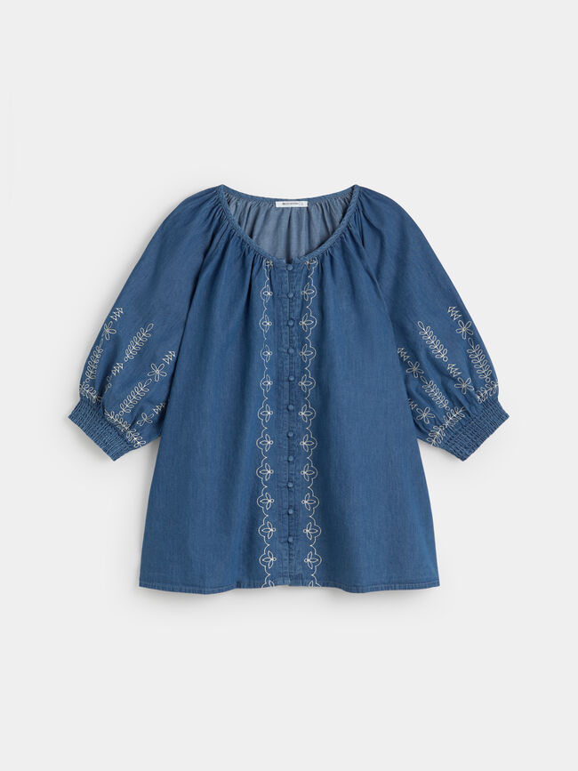 BLUSA DETALLE BORDADO Mid Blue Wash