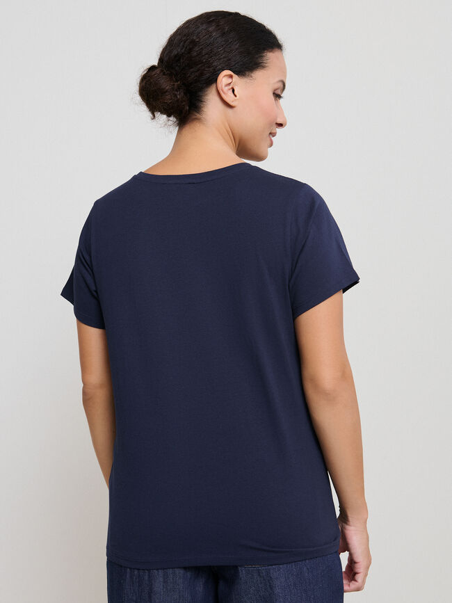 CAMISETA FLORES PLATEADAS Azul Marino