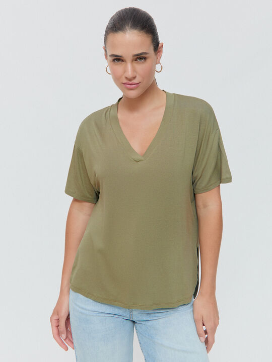 CAMISETA CUELLO PICO Kaki image number null
