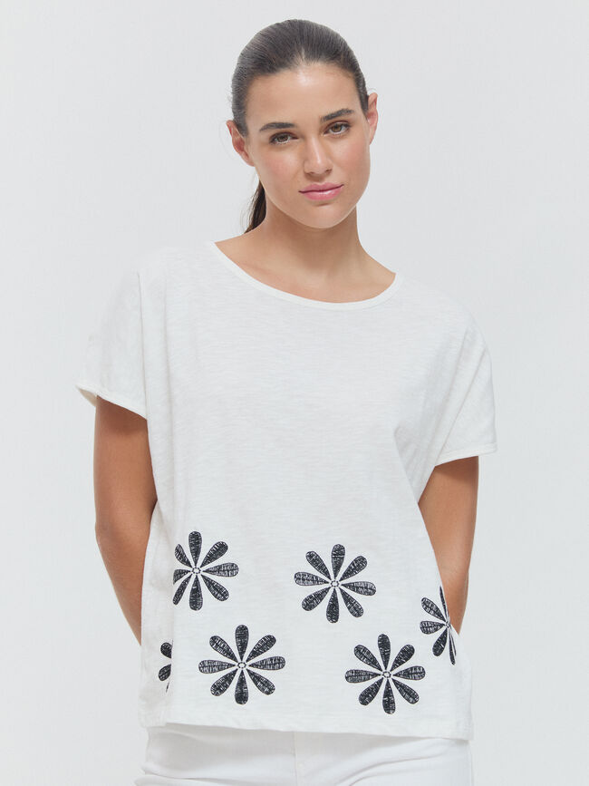 CAMISETA POSICIONAL FLORES Blanco Hueso