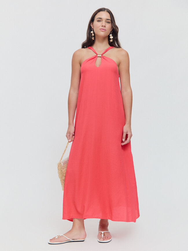 VESTIDO ESCOTE LÁGRIMA Coral salmon