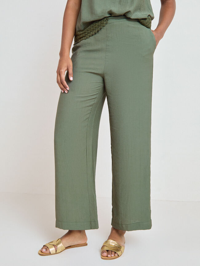 PANTAL&Oacute;N LARGO FLUIDO Kaki