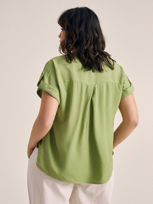 Blusa abotonada lino kaki claro