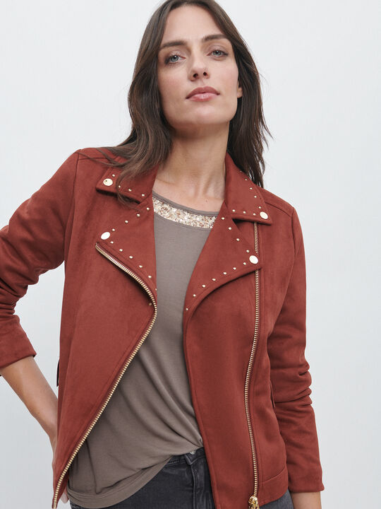 CAZADORA BIKER TACHUELAS naranja barro image number null