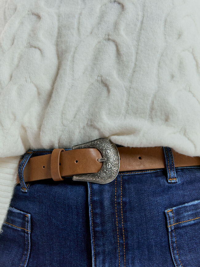 CINTURÓN BORDADO FLOR Marron